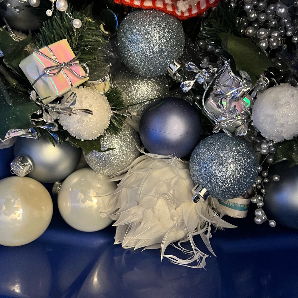 Variety of baby blue Christmas decor